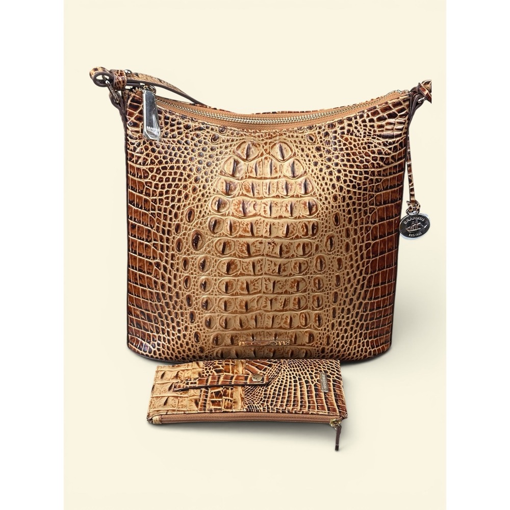 Brahmin NWOT Katie Crossbody Bag Wallet Set Pecan Brown Leather Croc Embossed